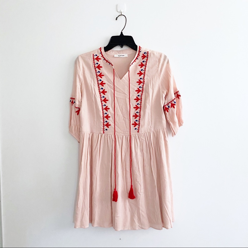 Tassel embroidered bohemian baby doll dress